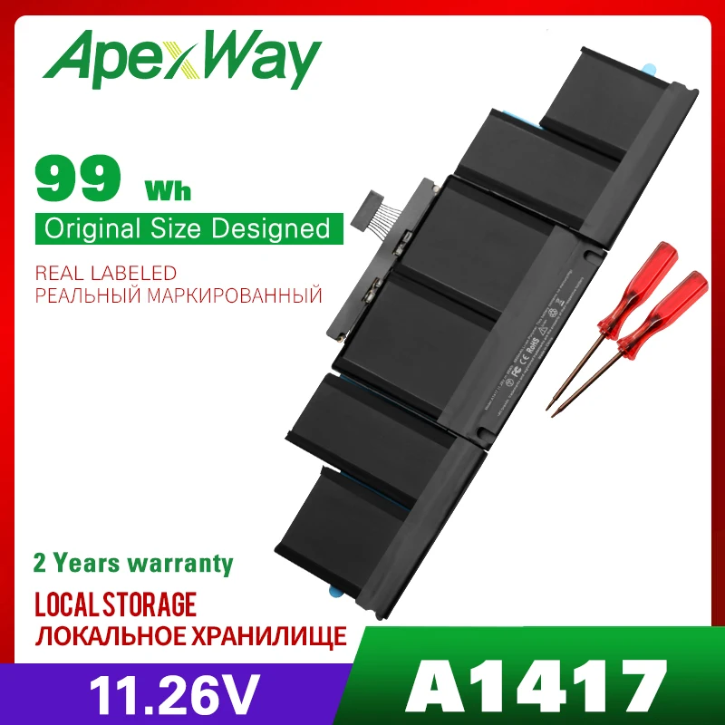 

Apexway 99Wh Battery for Apple A1417 A1398 (2012 Early-2013 Version) for MacBook Retina Pro 15" fits ME665LL/A ME664LL/A