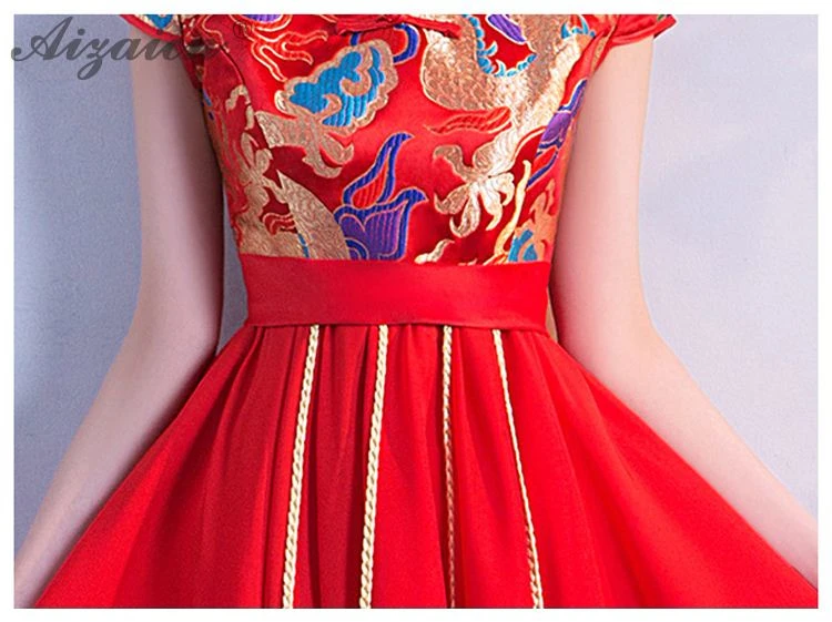 Новое атласное платье Cheongsam красное свадебное винтажное платье Qi Pao Женские китайские свадебные платья Qipao Акция Женская Роба в восточном стиле
