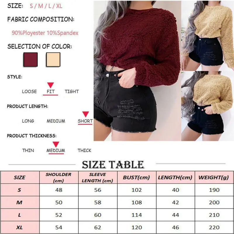 Модные Женские однотонные пушистые толстовки с длинными рукавами мишкой Тедди