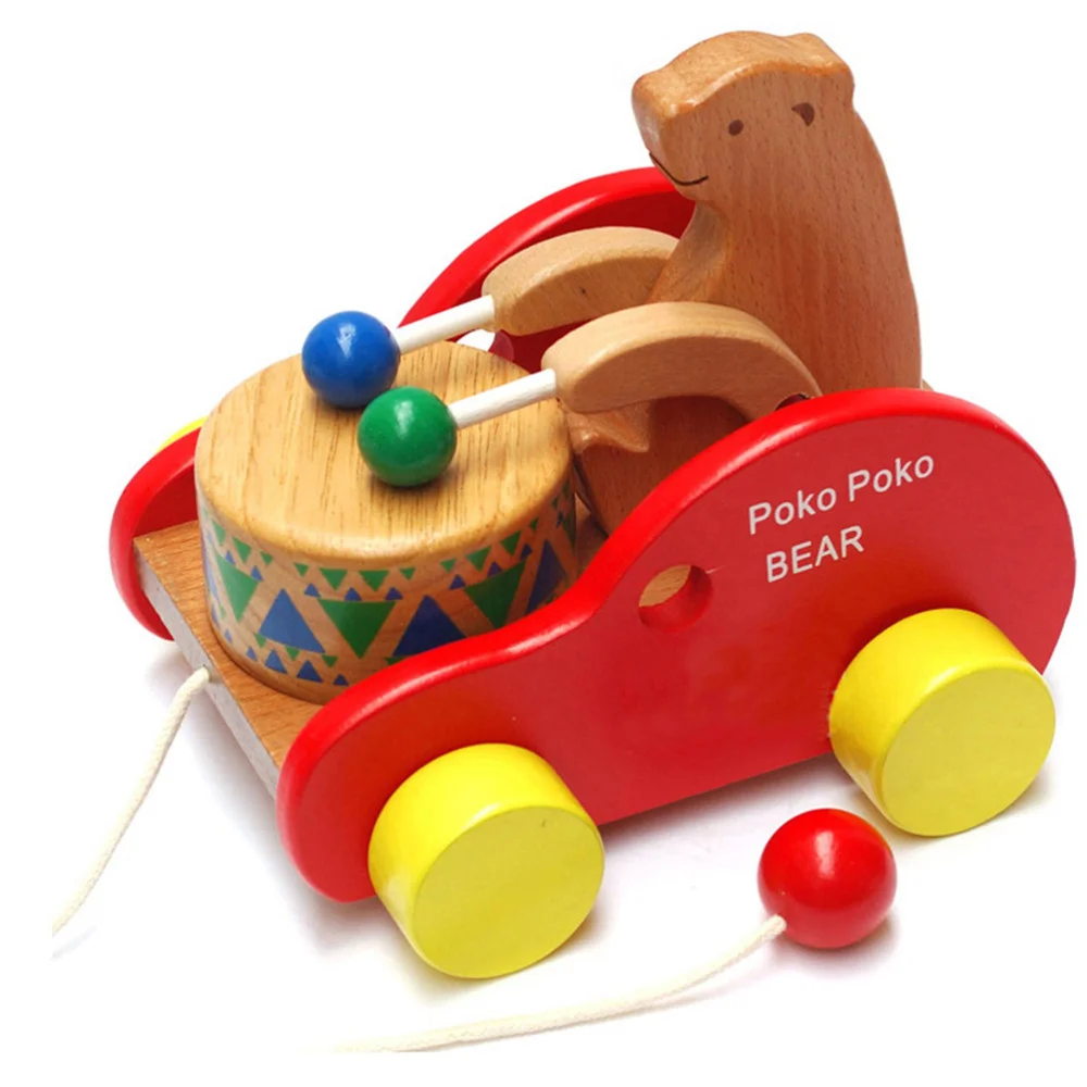 

Walk A Long Bear Wooden Wood Car Children Toddler Toys (Drum Bear)