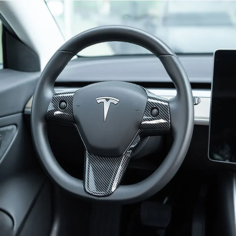 Carbon Fiber Pattern Для Tesla модель 3 Интегрированный руль стежка на обёрточная бумага крышка отделка наклейка 4 цвета - Название цвета: Carbon Fiber Pattern