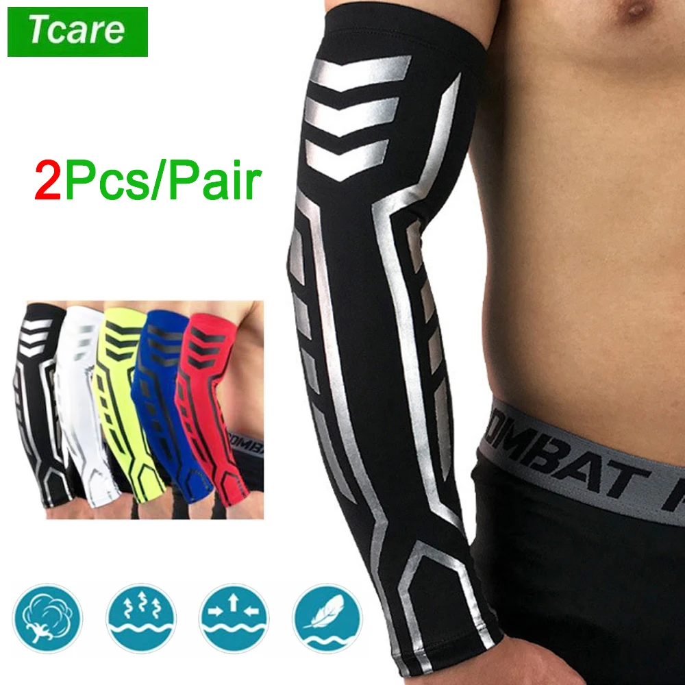 

Tcare Unisex Sports Compression Arm Sleeves, Moisture Wicking Great Arm Warmers for Running Cycling Athletic, Tri-bicep Recovery
