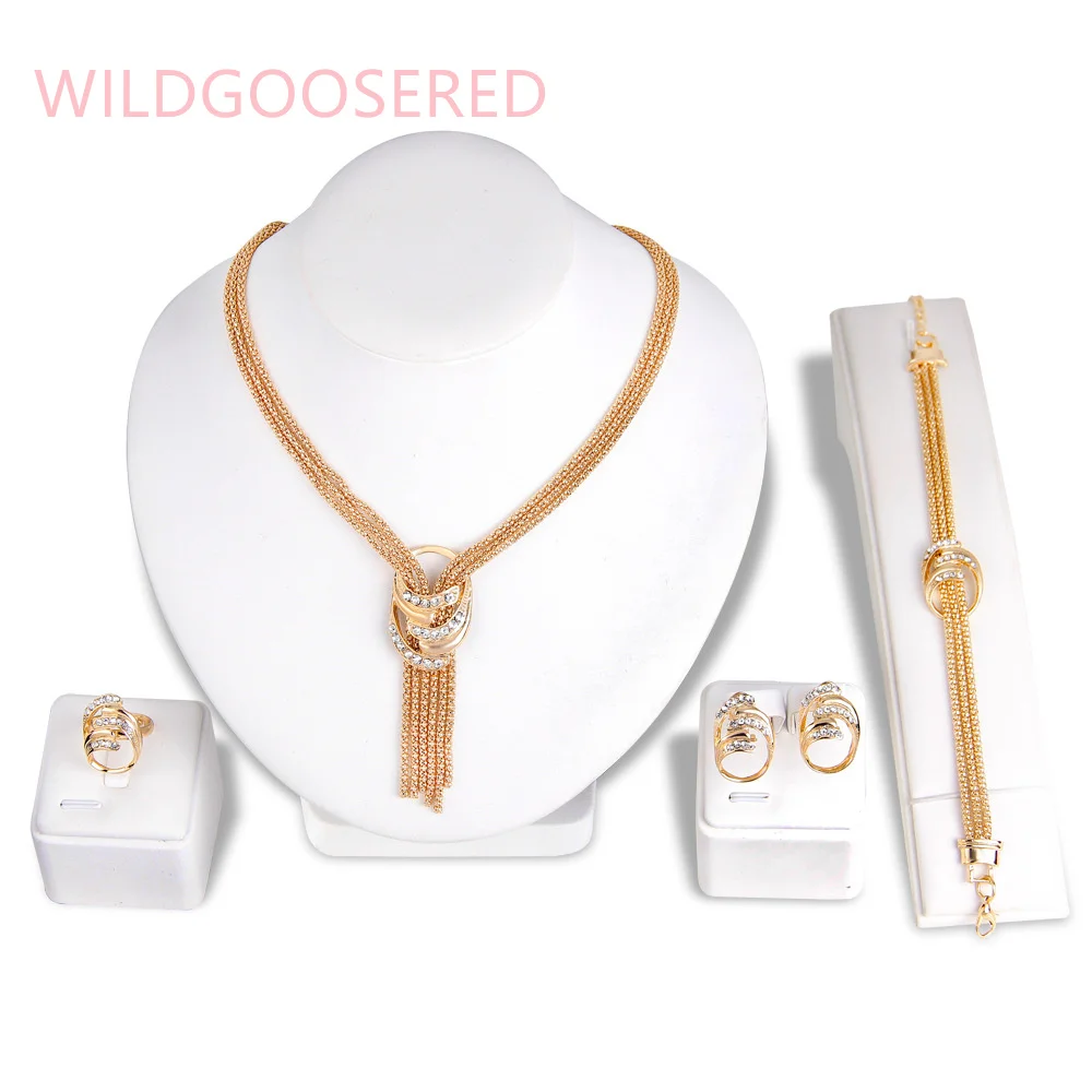 

Wildgoosed fashion Bridal Jewelry Set exaggerated personality Necklace Bracelet Ring Earring four piece set manufacturer wholesa