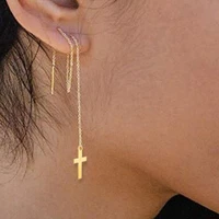 korean creative cross long earrings women simple ear line stick earrings gold color fashion joker ears jewelry accessories