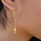 Женские длинные серьги-кресты в Корейском стиле, крест, простые серьги для ушей, сережки-палочки, золотистого цвета, модные аксессуары для ушей, ювелирные изделия
