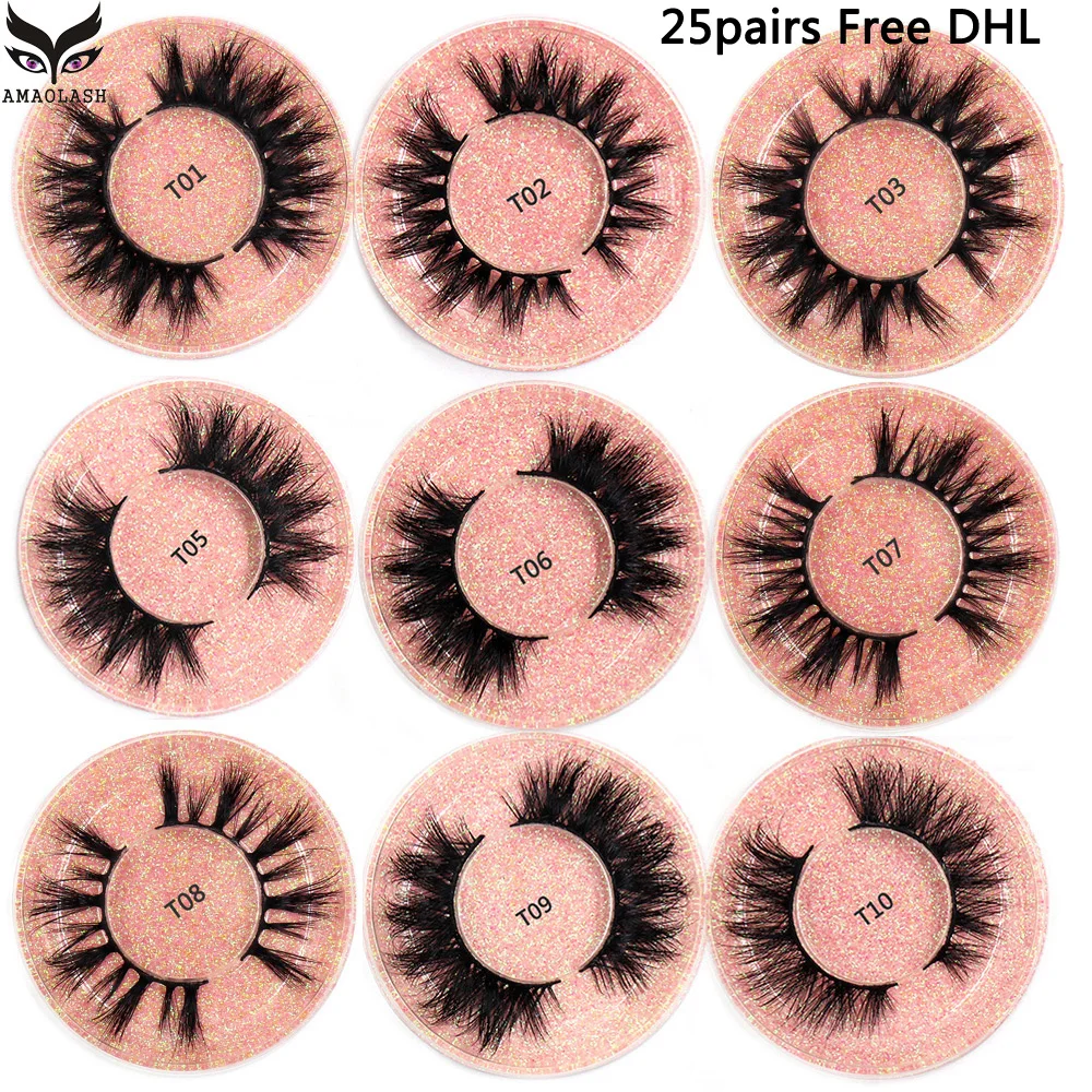 AMAOLASH 25 Pairs/lot Mink Eyelashes 3D False Eyelashes Natural long Fluffy Soft Full strip Lashes Multilevel Cross Lashes
