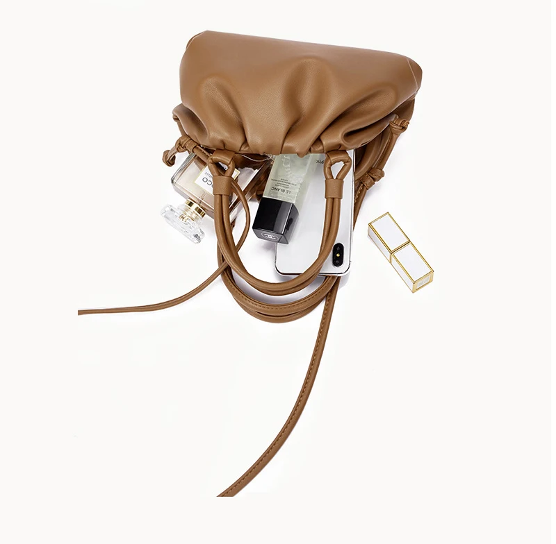 women handbag cowhide Shoulder bag fashion pleated cloud bag