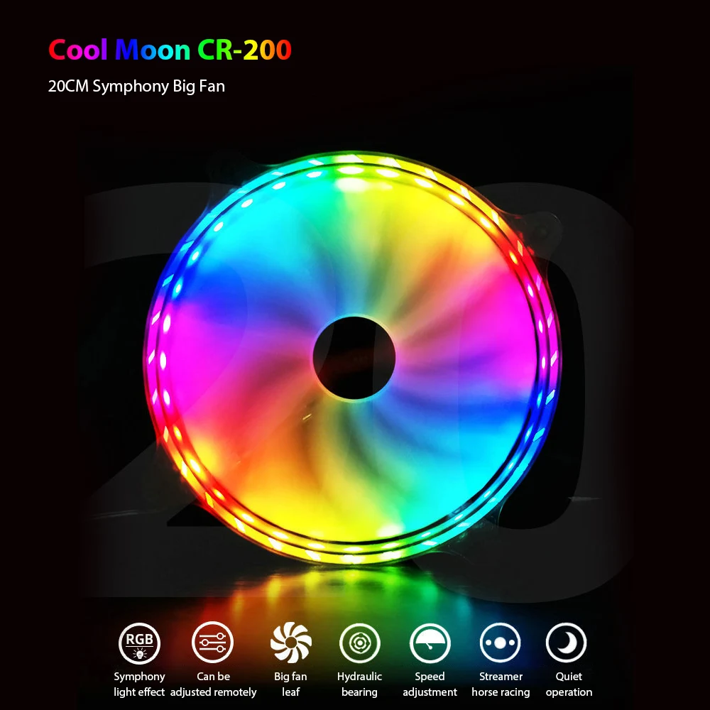 

COOLMOON RGB Cooling Fan Large Air Volume Remote Controller Quiet 11 Blade Computer Case Cool Fan Colorful Heat Dissipation