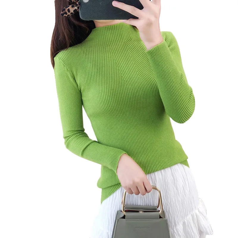 2020 г. корейский стиль Однотонный свитер средней длины с воротником простой