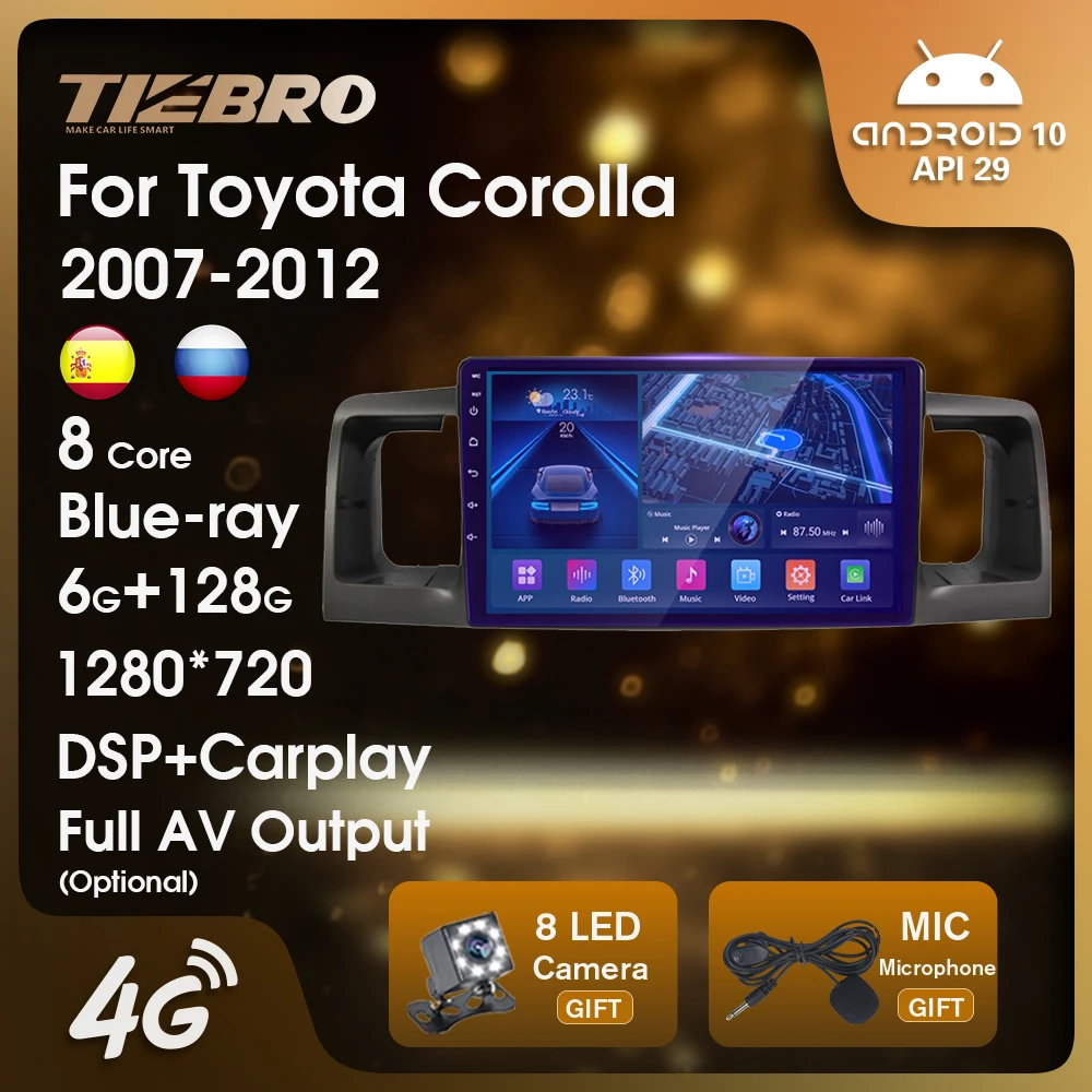 

TIEBRO 2 Din Android10 Car Radio For Toyota Corolla E130 E120 2007-2012 4G Car Stereo Multimedia Player GPS NO 2din DVD Carplay