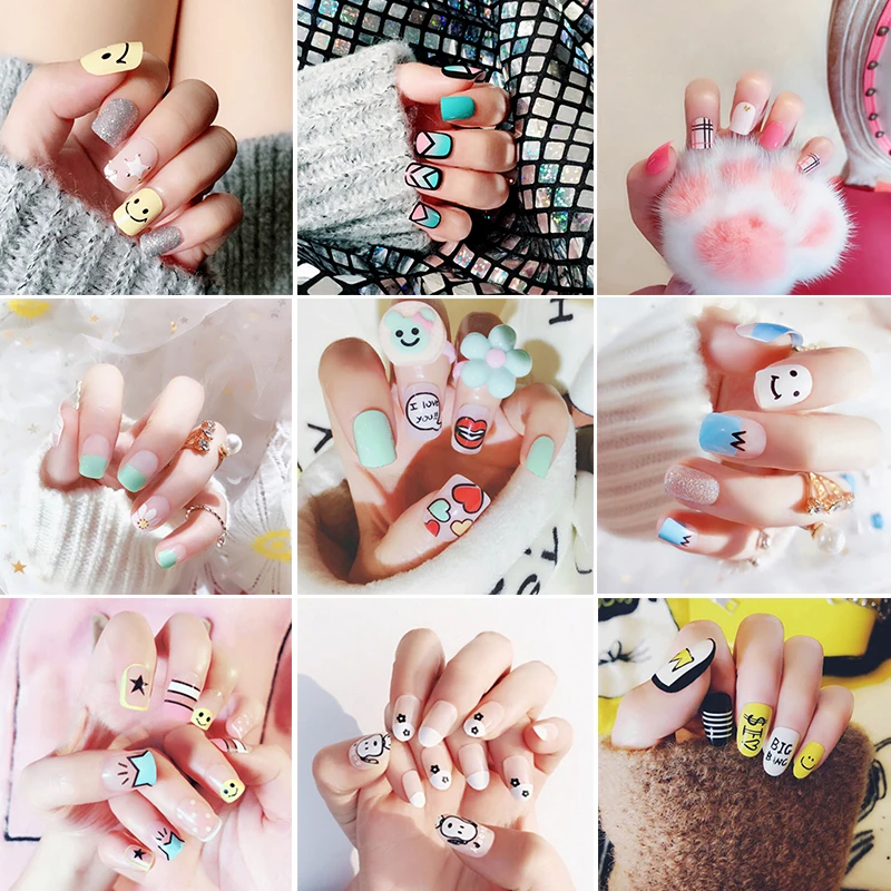 24 шт. короткие накладные ногти с квадратной головкой клеем стикер файл зеленый