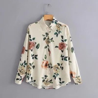 2021 women vintage fashion flower print casual blouse shirts women long sleeve elegant blusas feminina business chic tops ls4084