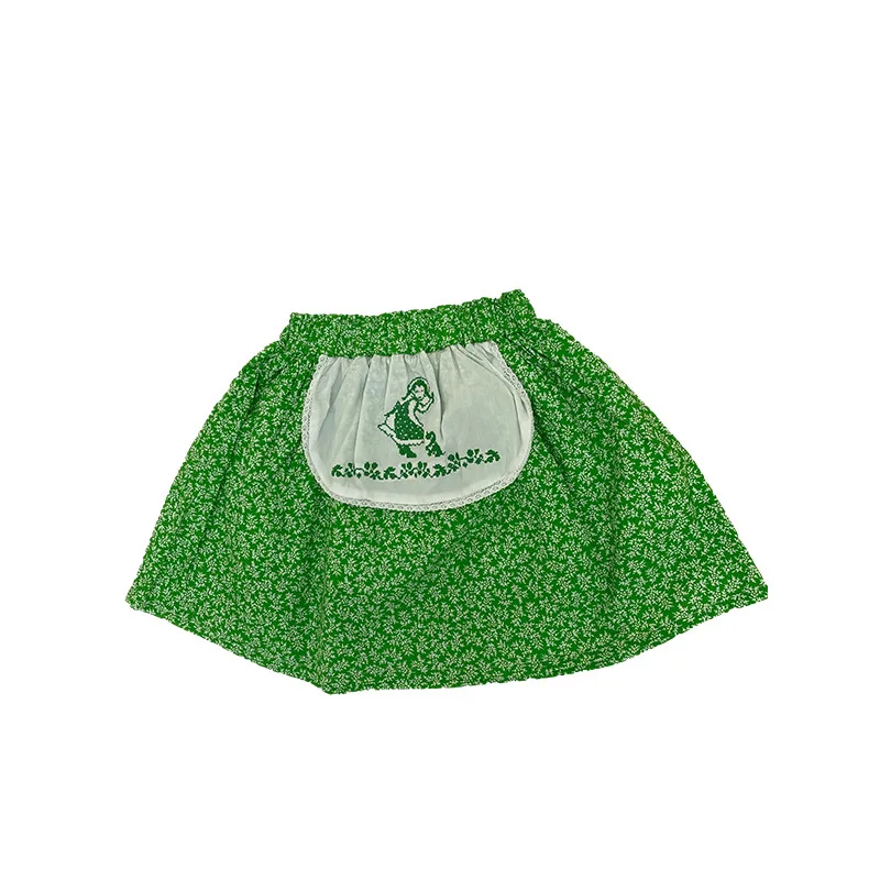 

1-6y Floral Print Cute Baby Girl Skirt Children Fashion Loose Skirts With Embroidery Bib Kids Green Aesthetic Soft Skirt