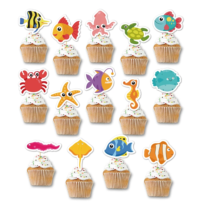 

14 шт., украшения для кексов в виде морских животных