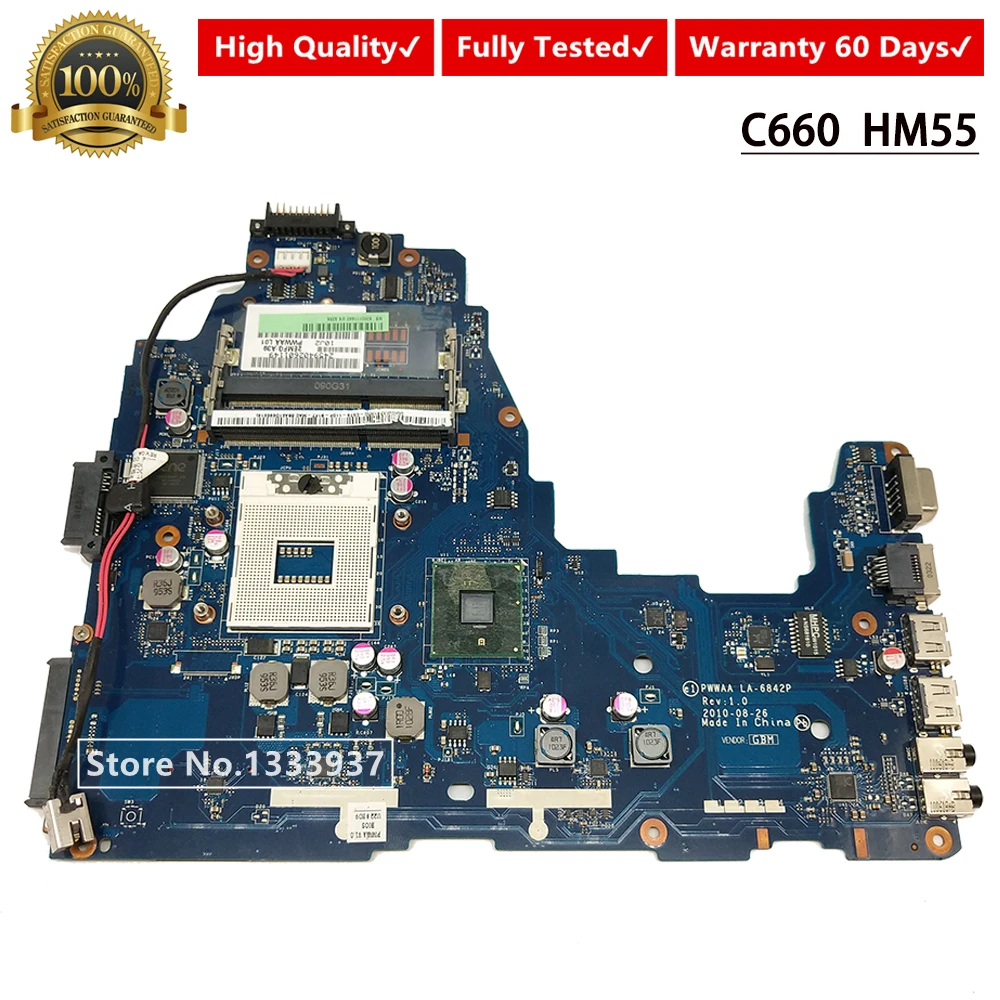 K000111440 PWWAA LA 6842P материнская плата для ноутбука Toshiba C660 C665 Материнская DDR3 HM55