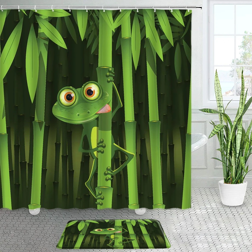 cartoon animals shower curtains bath mats set funny dinosaur frog panda sea turtle children bathroom decor door pad floor carpet free global shipping
