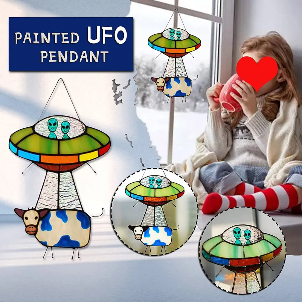 Новый UFO Alien кулон в виде коровы украшения цветное Стекло НЛО окна Панель