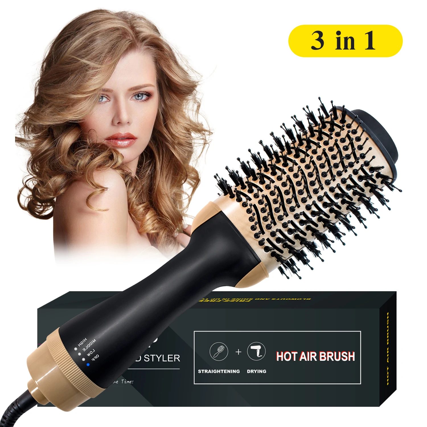 

1000W Hair Dryer One Step Hot Air Brush Styler and Volumizer Electric Blow Dryer Comb Salon Hair Curler Straightening Brush