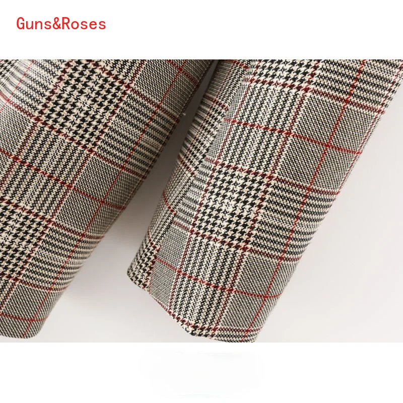 

Women Fashion With Belt Check Blazer Coat Vintage Long Sleeve Office Wear Female Outerwear Chic Veste Femme