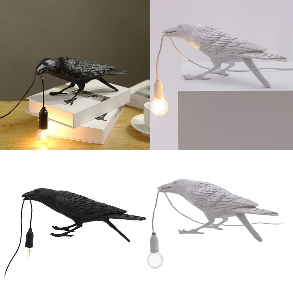 

Novelty Farmhouse Cottage Table Lamp Fixture Artificial Crow Bird Shaped for