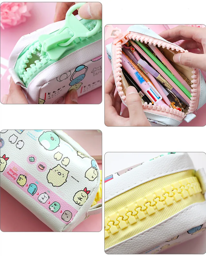 Fashion PU leather Pencil Case Korean Canvas Cute Kawaii Pen Bag Big capacity pencil Pouch School Stationery Gift
