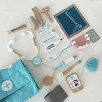wooden pretend play doctor educationa toys for children medical simulation medicine chest set for kids