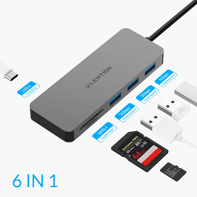 Lention usb-хаб для мульти USB 3,0 HDMI адаптер док-станция для MacBook Pro 13,3 аксессуары USB-C type C 3,1 сплиттер 11 портов USB C концентратор - Цвет: 6 in 1
