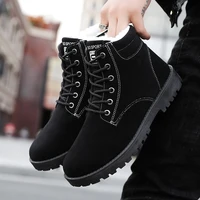 flock high top outdoor winter shoes for men snow boots ankle boots men casual warm short plush shoes man fashion boots trend
