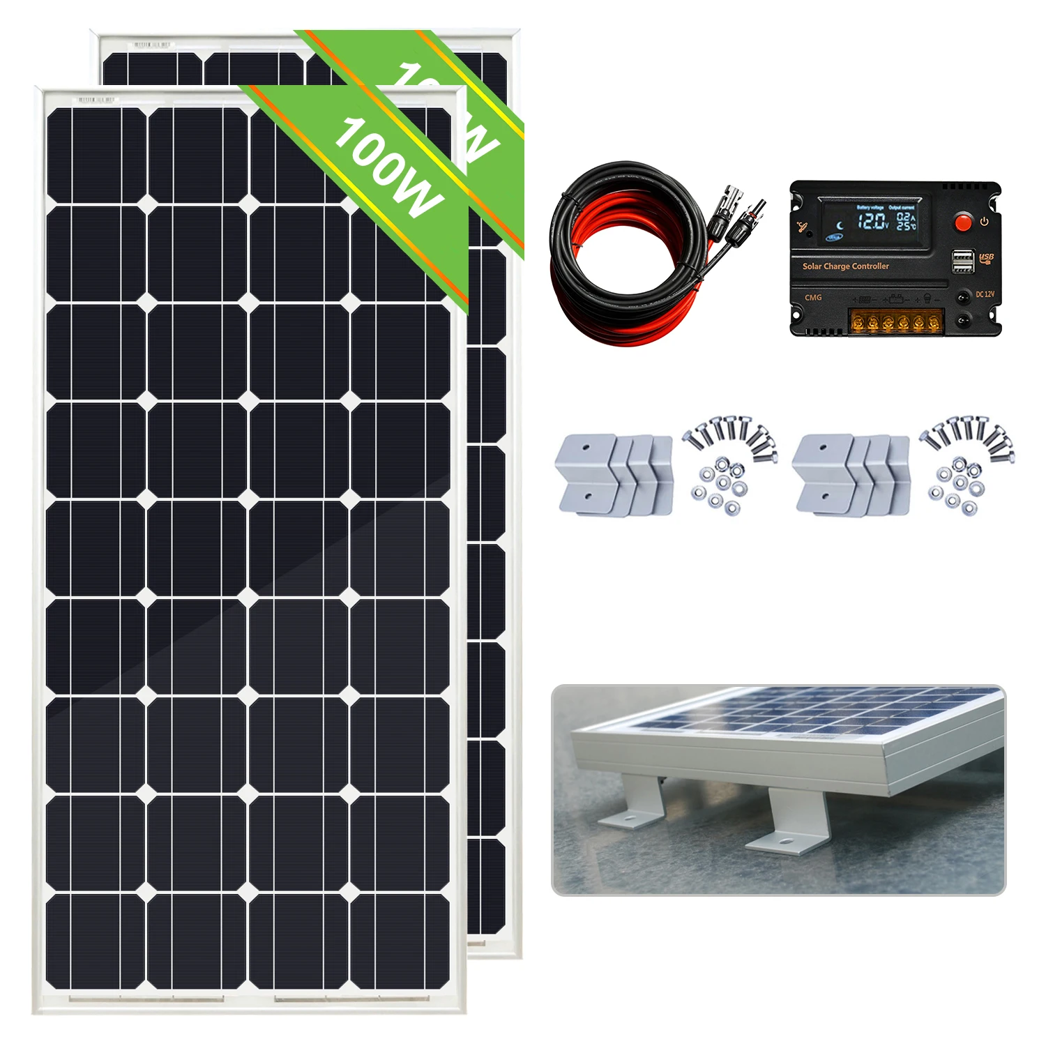 Комплект солнечных панелей ECOWORTHY 100 Вт, 12 В, зарядка от аккумулятора, 10 А/20 А, контроллер, караван, лодка, домашняя, RV, солнечная батарея, 200 Вт, 300 Вт, солнечное зарядное устройство