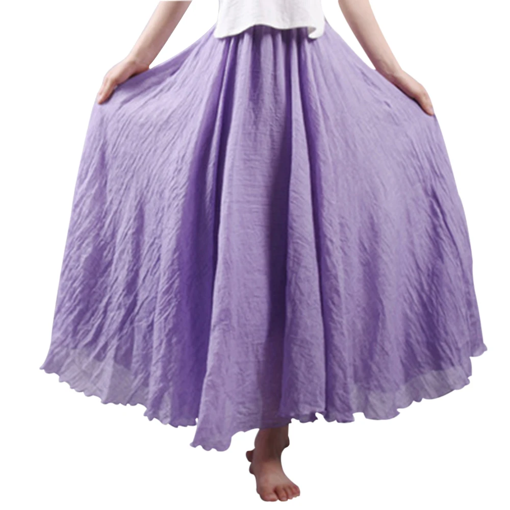 purple WENYUJH новые женские льняные хлопковые длинные юбки, плиссированные макси юбки с эластичной талией, Пляжная богемная винтажная Осенняя юбка макси - Цвет: purple