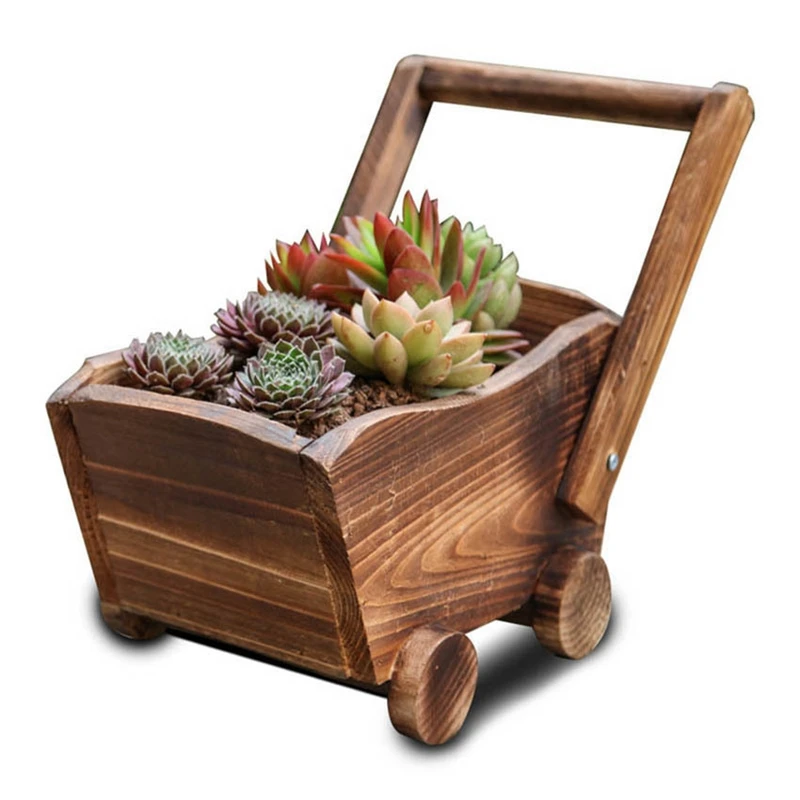 

ELEG-Creative Wood Flowerpot Cartoon Cart Garden Planter Plant Window Box Trough Pot Succulent Flower Bed Plant Bed Pot Flower