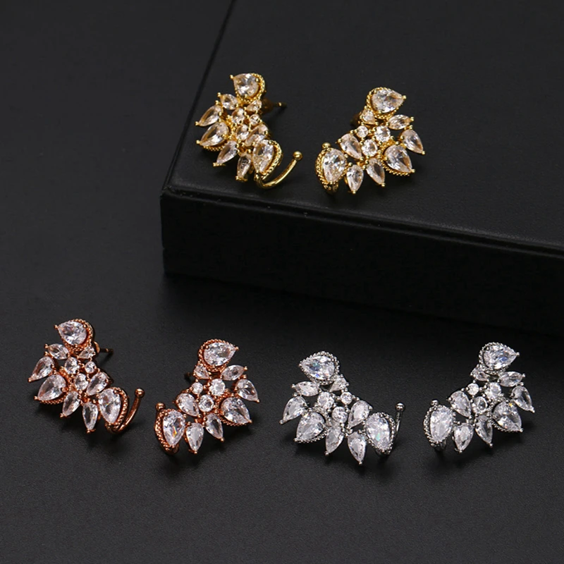 

Fashion Woman's Temperament Leaf Crystal Zircon Earrings-Gold/1.5*2.3cm Female Personalized Earrings Jewelry For Party Everyday