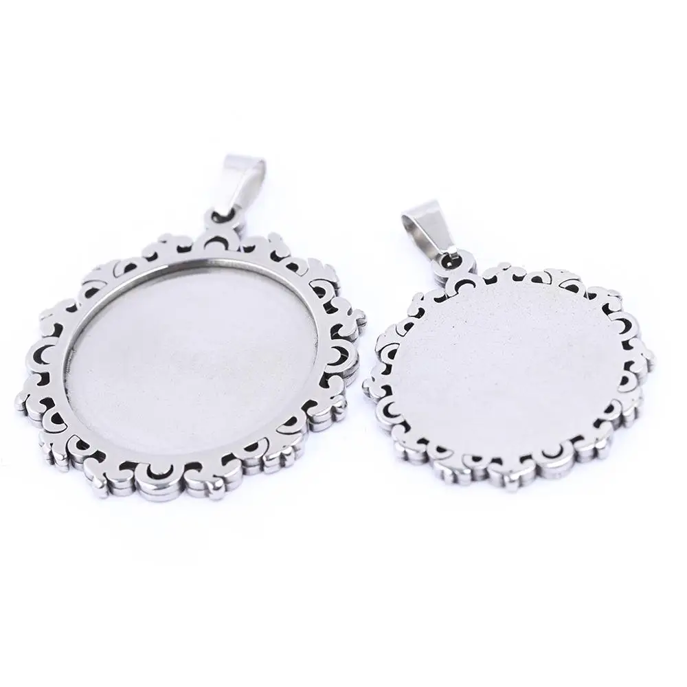 

reidgaller 3pcs stainless steel 20mm 25mm cabochon base settings diy blank pendant necklace bezel trays for jewelry making