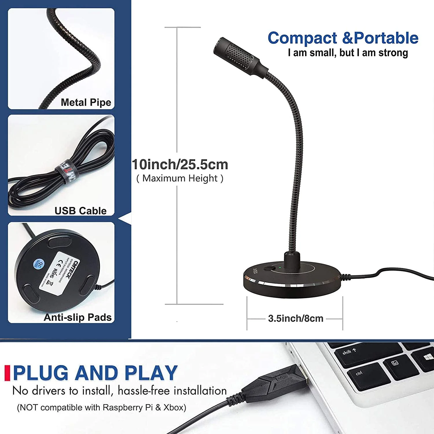 Fivtek usb настольный микрофон Plug &amp Play компьютера ПК ноутбука кардиоидный кнопка