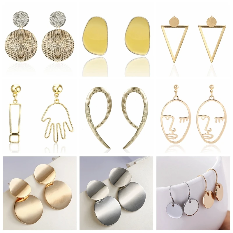 Женские массивные серьги простые большие геометрические модные висячие из