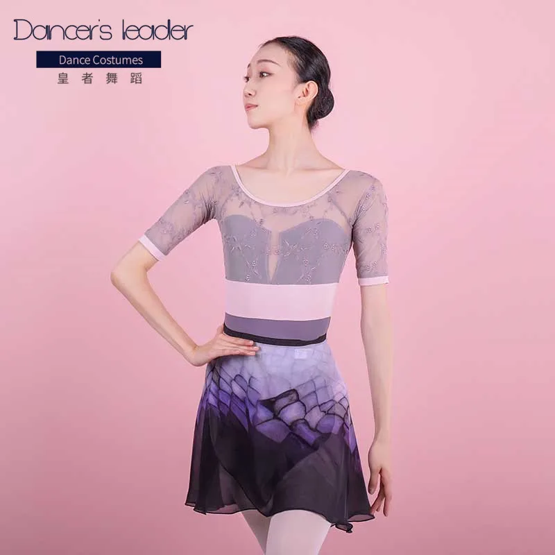 

Ballet Leotard For Women Practice Clothes Round Neck Embroidery Gymnastics Leotard Adult Ballerina Dancewear Costume
