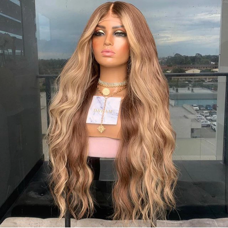 

Chestnut Brown Ombre Long Wavy Lace Front Human Hair Wigs PrePlucked Full Lace Wig for Women 360 Frontal High Ponytail Remy 200%