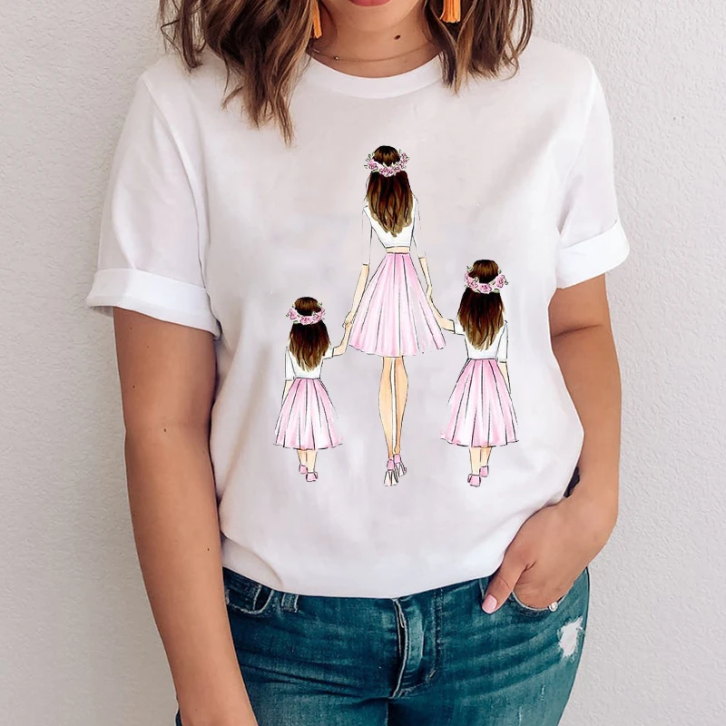 

Women Graphic Cartoon happy time love Mom Mama Mother Daughter Clothes Lady Tops Clothing Tees Print Female Tshirt T-Shirt