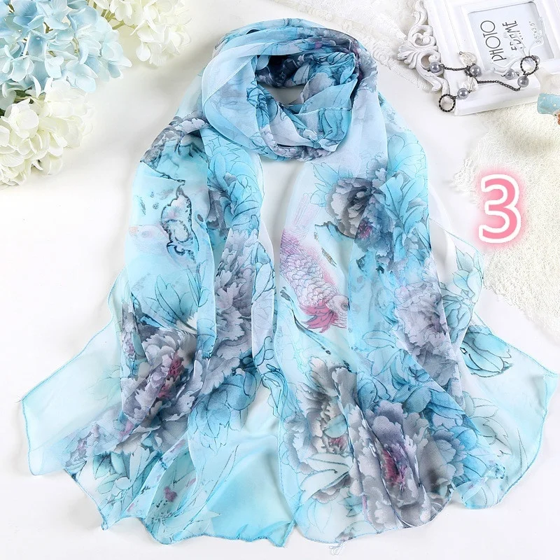 Длинный мягкий шарф с принтом в виде цветов шифоновые шелковые шарфы женские