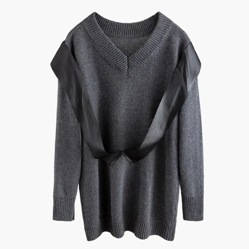 [EWQ] Новинка 2019 вязаный пуловер с v образным вырезом и длинными рукавами на осень
