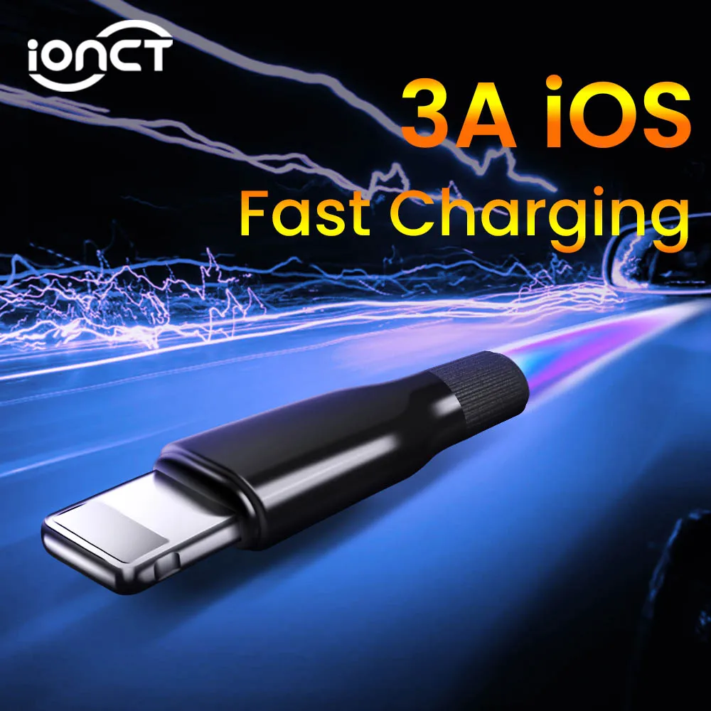 USB-кабель iONCT 3A для быстрой зарядки и передачи данных iPhone X XR XS Max 8 Plus 7 6 iPad 1 м TPE шнур