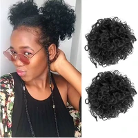 afro bun puff short curly wig ponytail drawstring jerry curl bun clip in on synthetic kinky curly chignon hair bun