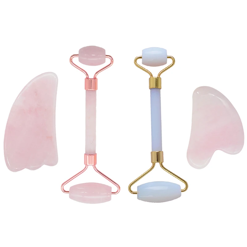 Роликовый массажер для лица и шеи из натурального розового кварца | Красота