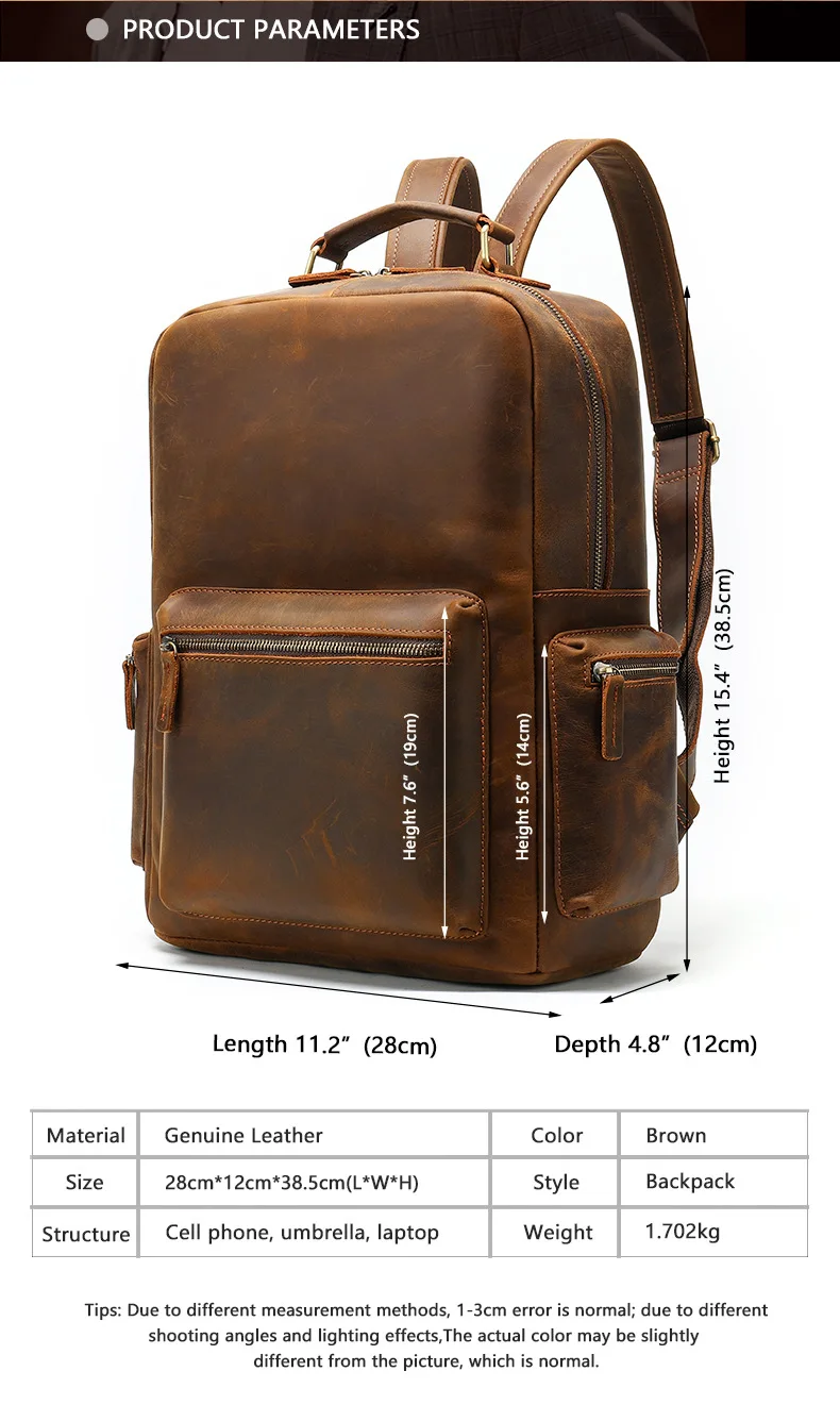 Новый бренд 100% коровья натуральная кожа мужские рюкзаки модные настоящие Crazy Horse