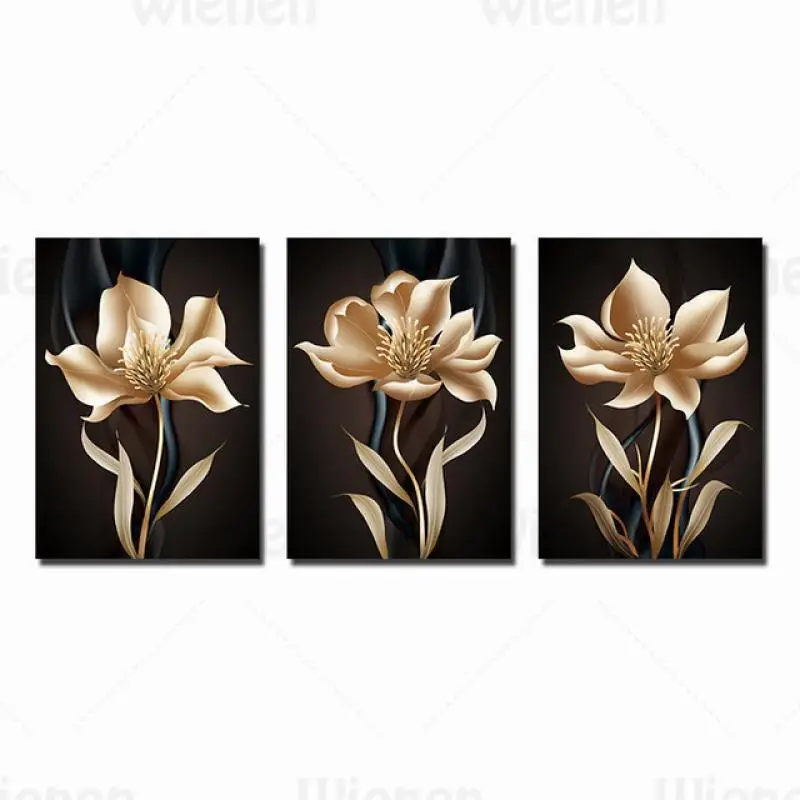 

Luxury Wall Art Decor Poster Black Gold Flower Canvas Painting Nordic Home Decor Living Room Posters and Prints Wall Pictures