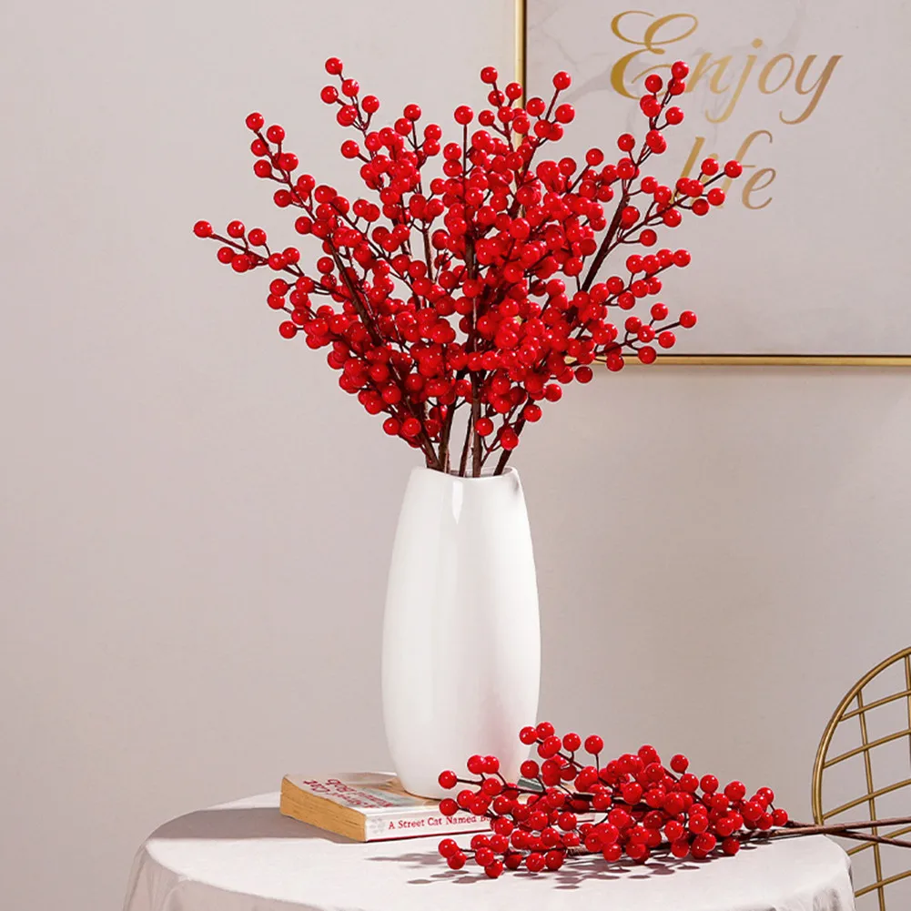 

22.4\" Artificial Flower Christmas Red Berry Holiday Party Home Decoration For Garden Kitchen Windowsill