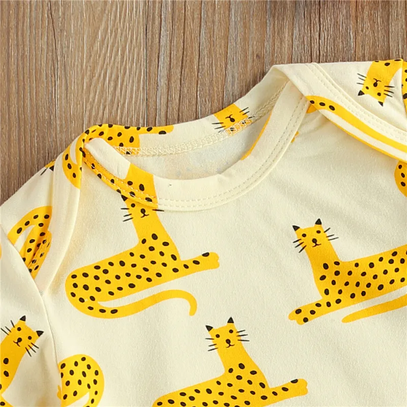 

3-24M Baby Kids Romper, Cute Cartoon Leopard Print Short Sleeve Bodysuit One-piece Suit for Birthday Party Photography, Vacation