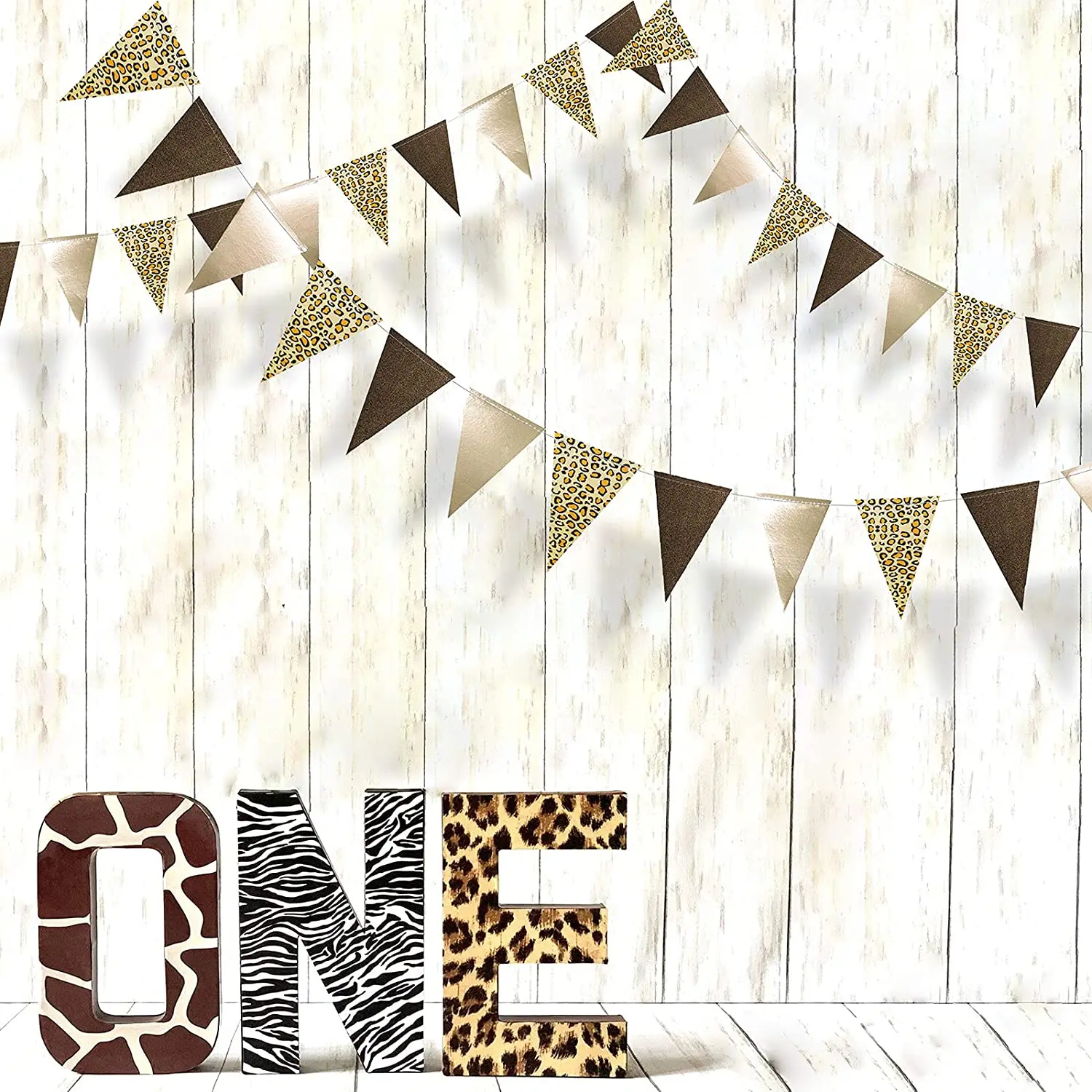 

Paper Leopard Coffee New Year Triangle Flag Garlands Safari Hanging Decoration Jungle Wild One Kids Birthday Party Animal Banner