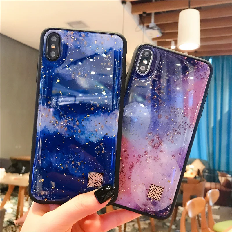 Чехлы для iphone 11 Pro XS MAX XR X 7 8 6 6s plus с золотистой фольгой Блестящий Мягкий