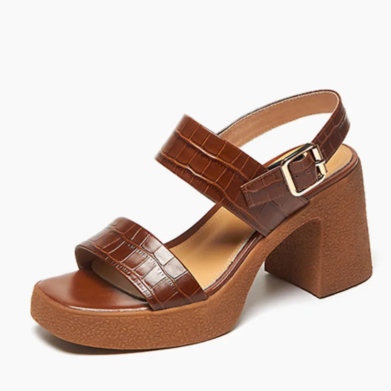 

Fanyuan Summer Female Square High Heels Office Sandals For Women Ankle Strap Genuine Leather Woman Ladies Comfortable Shoes